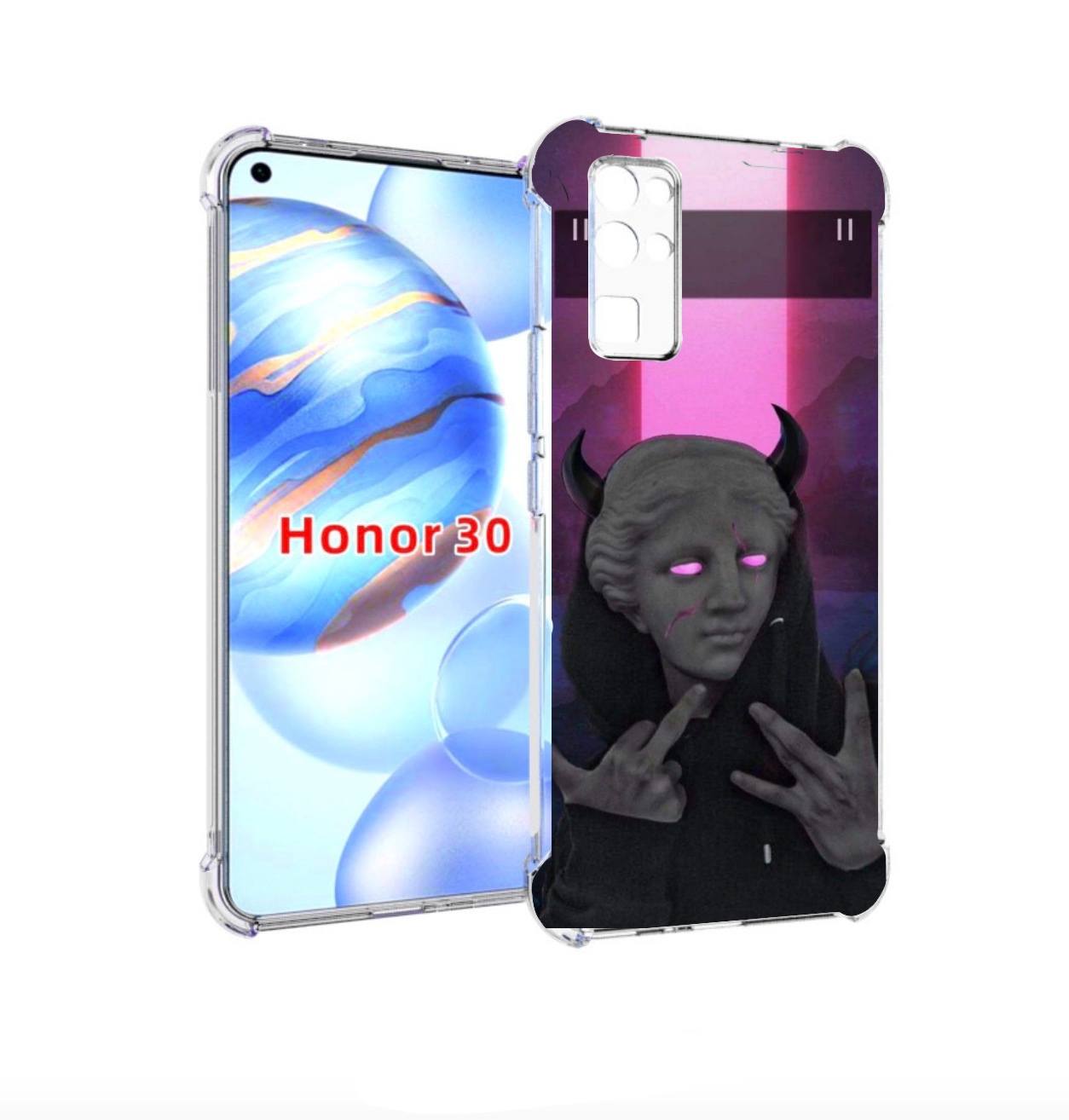 

Чехол бампер MyPads глитч-статуя для Honor 30 (BMH-AN10) противо, Прозрачный, Tocco