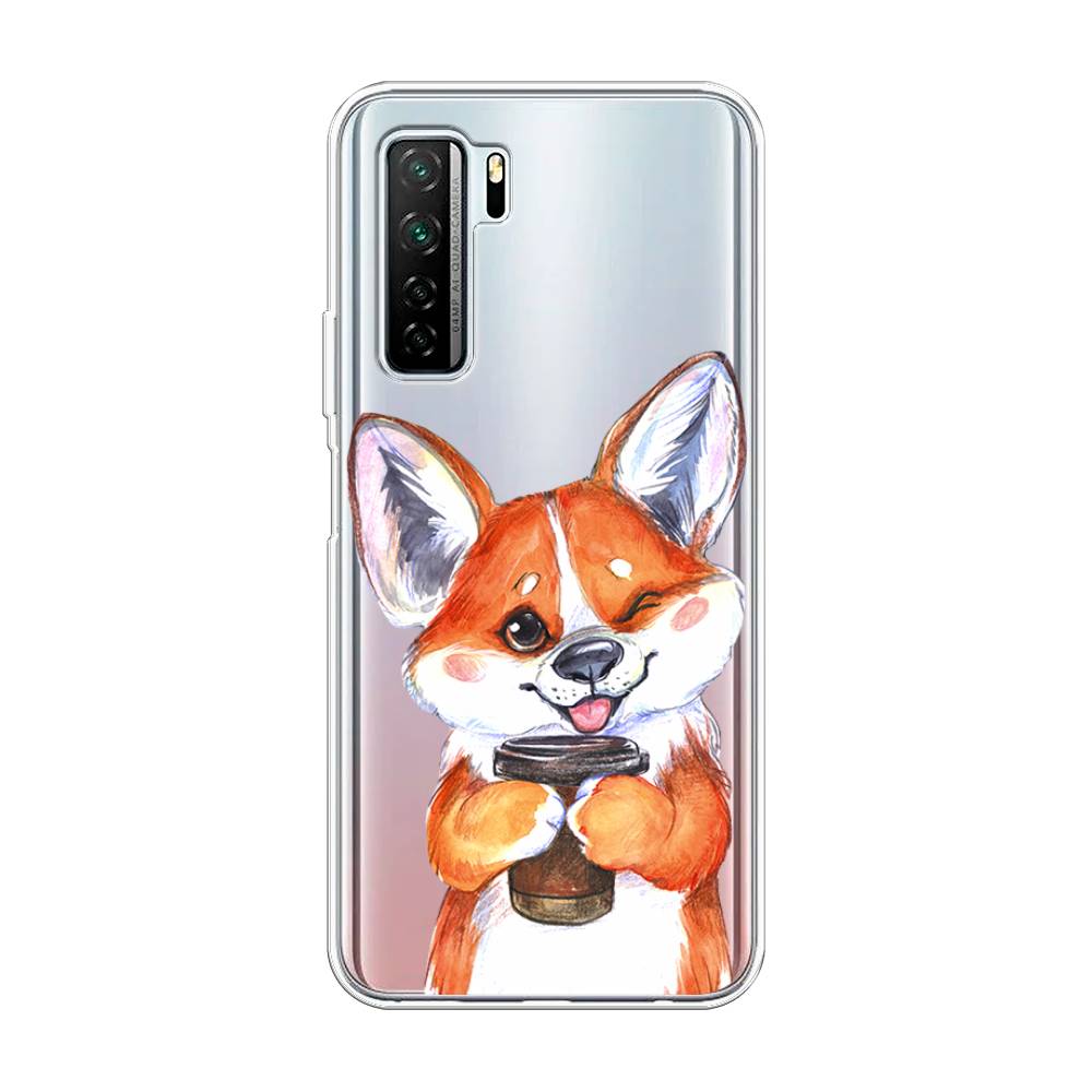

Чехол на Huawei Nova 7 SE "Корги с кофе", Оранжевый;белый, 6102950-4
