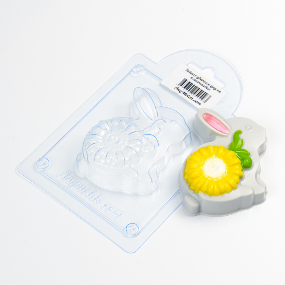 

Форма для шоколада пластиковая AnyMolds зайка с цветком, Прозрачный