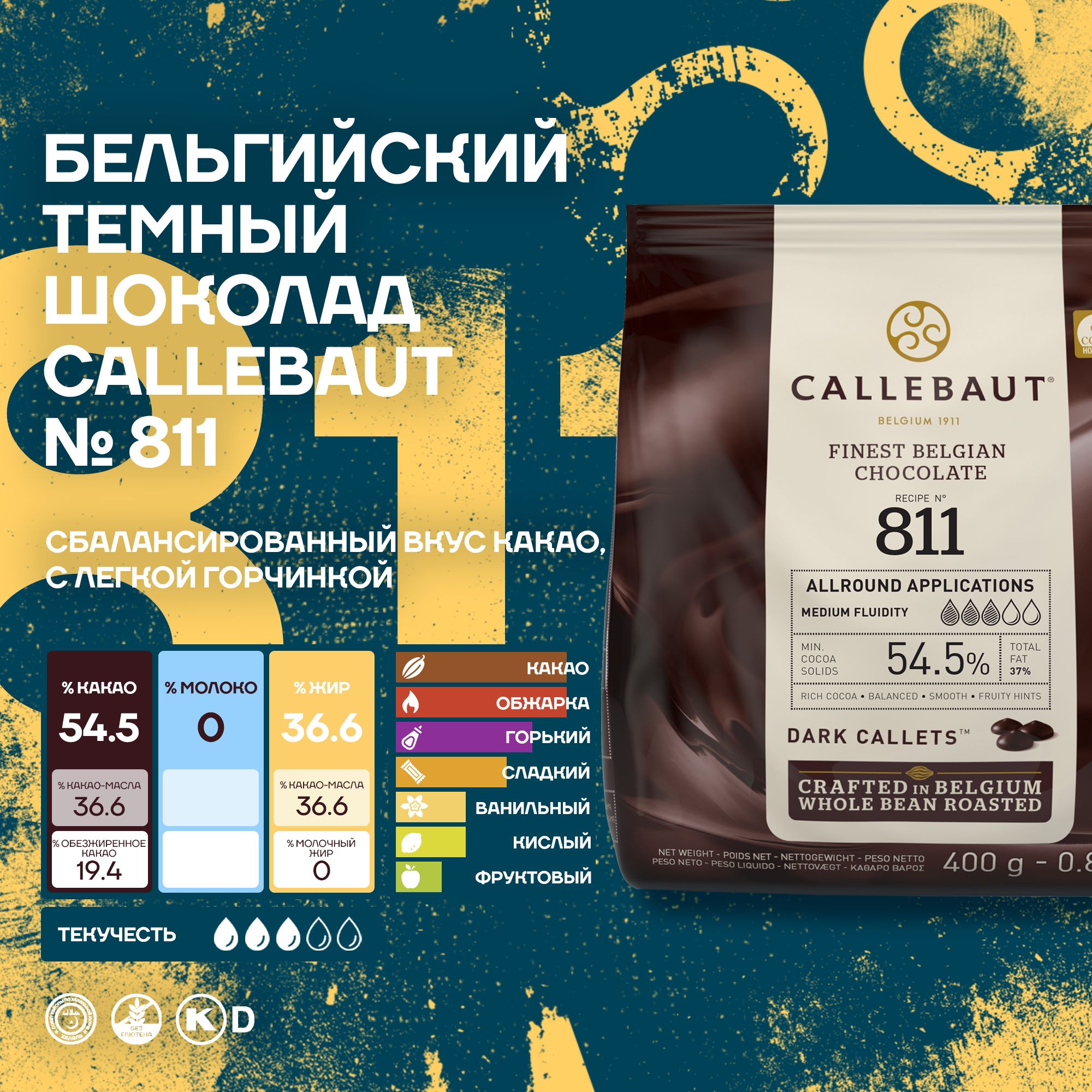 

Шоколад Callebaut 811 54,5% Бельгийский темный, 7 шт х 0,4 кг, Callebaut 811 54,5%