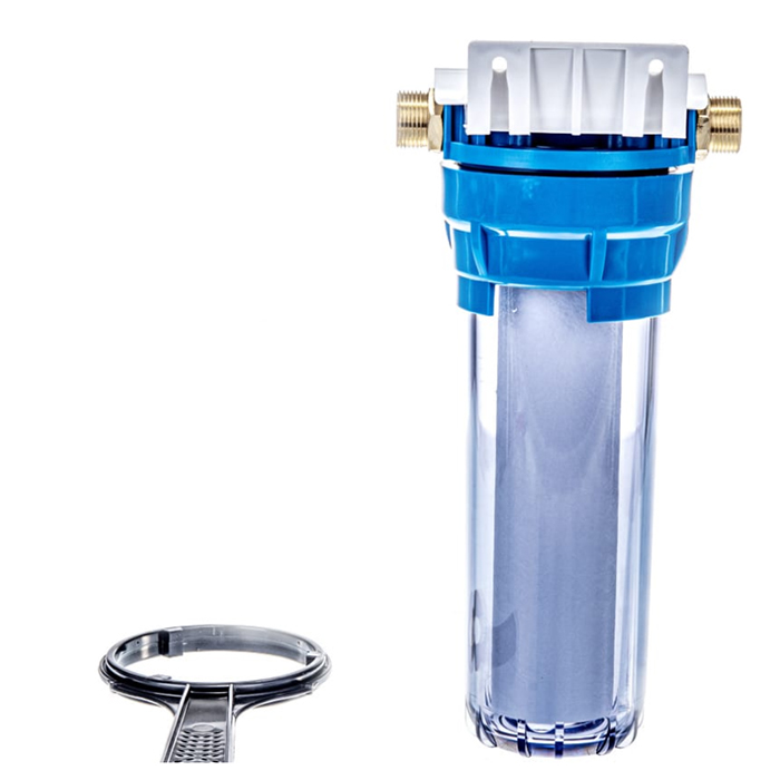 Магистральный фильтр для воды со сменным картриджем Гейзер 1П прозрачный 3/4 32009 магистральный фильтр гейзер 1п 1 2 32001 со сменным картриджем