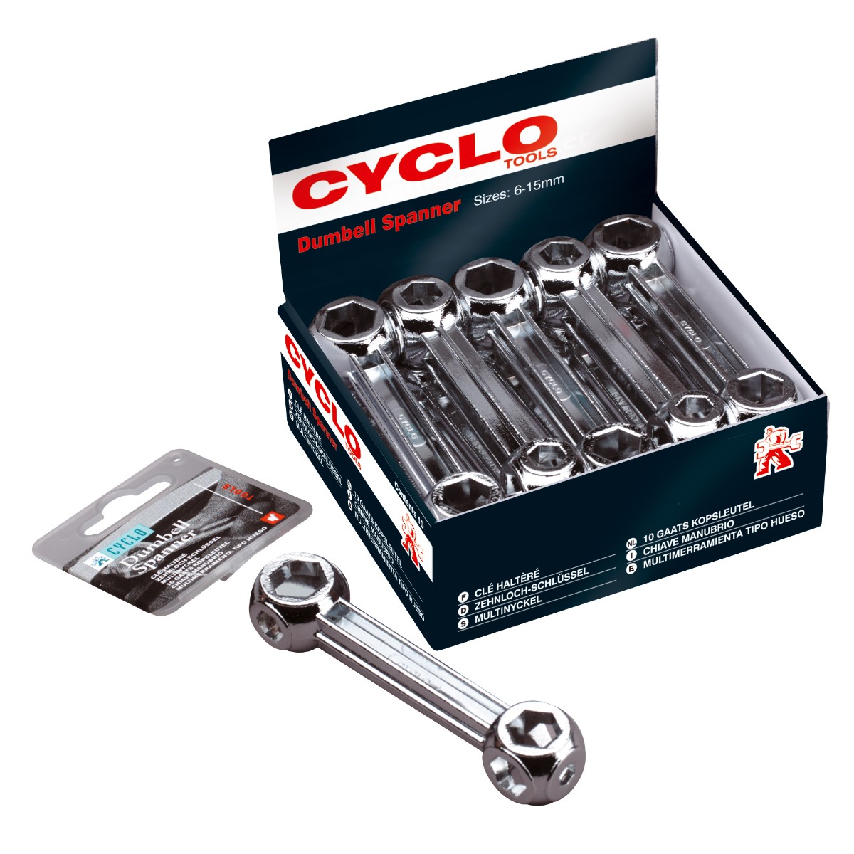 

Набор велосипедных ключей CYCLO "косточка" 10 головок 6-15мм (7-06001), Серебристый