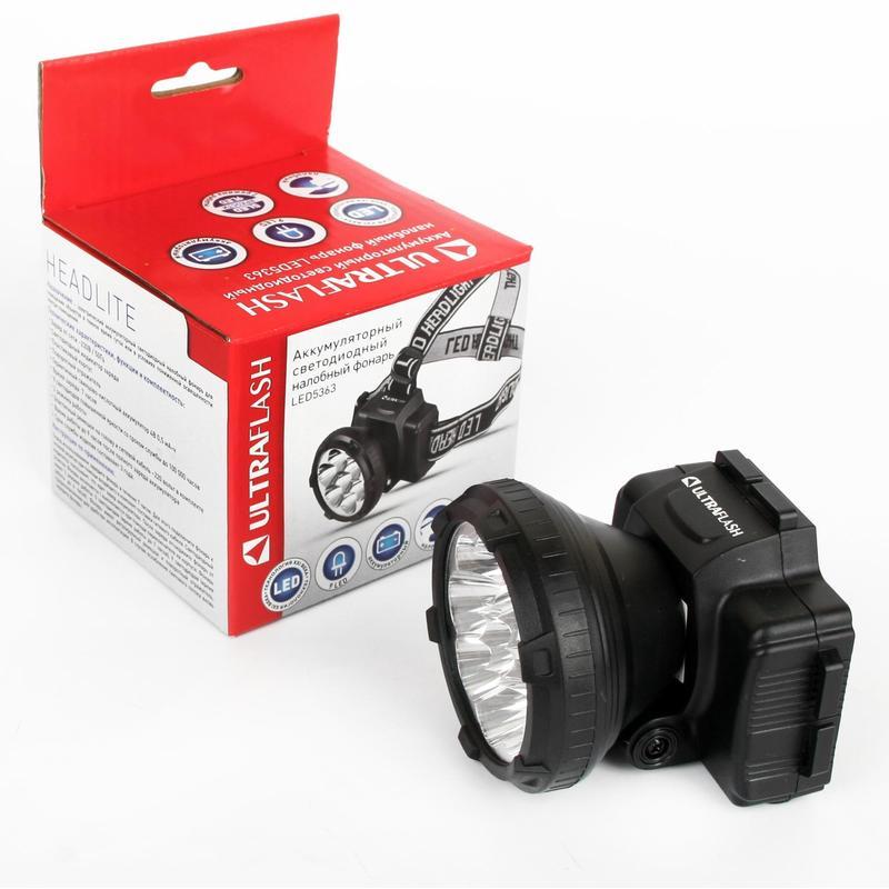 

Фонарь налобный Ultraflash 9 LED 33Лм, аккумуляторный, пластик, черный, 5шт.