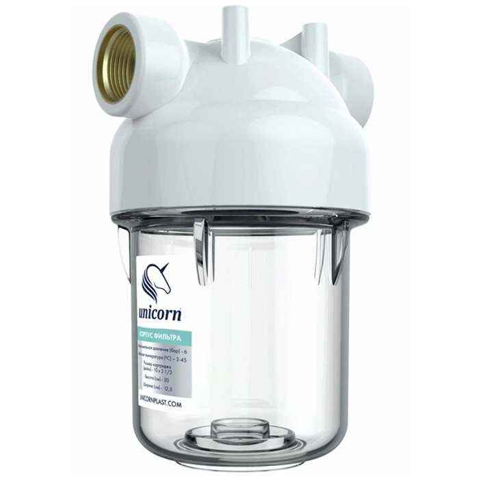 Магистральный фильтр Unicorn 1/2'', для холодной воды, прозрачный, 5