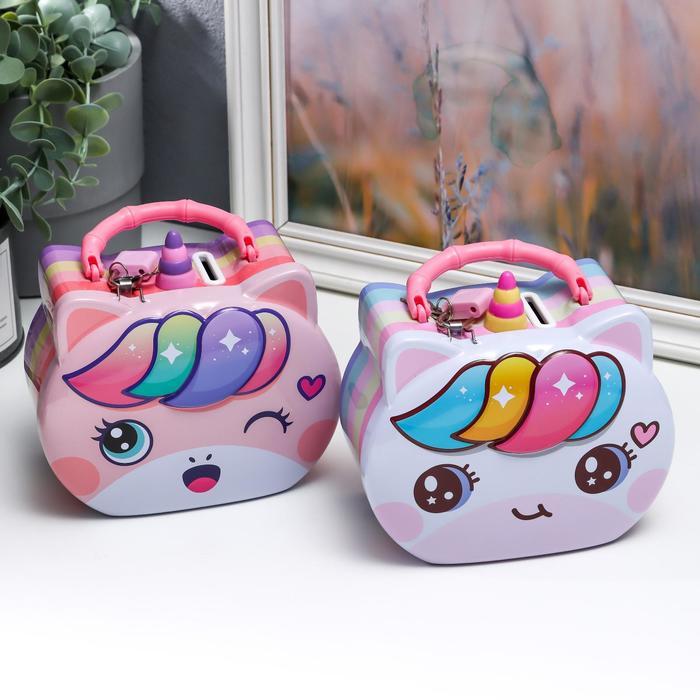 

Копилка металл с замочком "Единорожка" МИКС 13х8,5х14,3 см