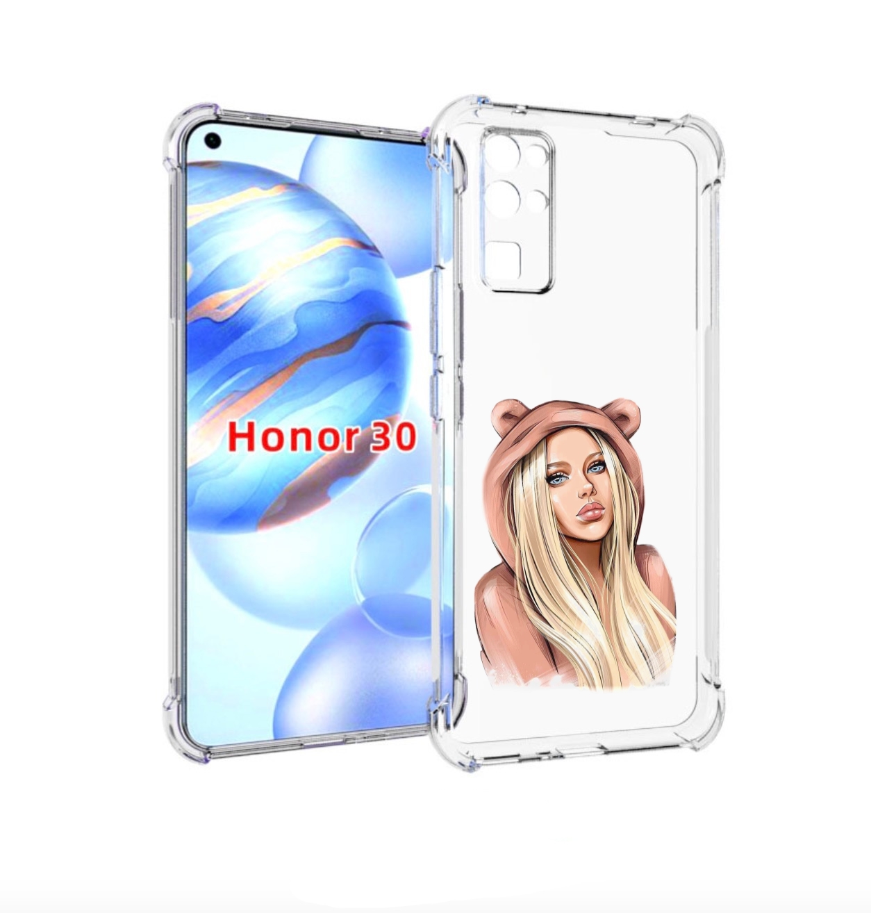 

Чехол бампер MyPads блондинка-в-капюшоне женский для Honor 30 (B, Прозрачный, Tocco