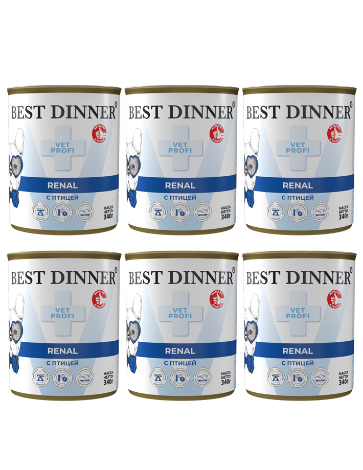 

Консервы для собак Best Dinner Vet Profi Renal с птицей, 6 шт по 340 г
