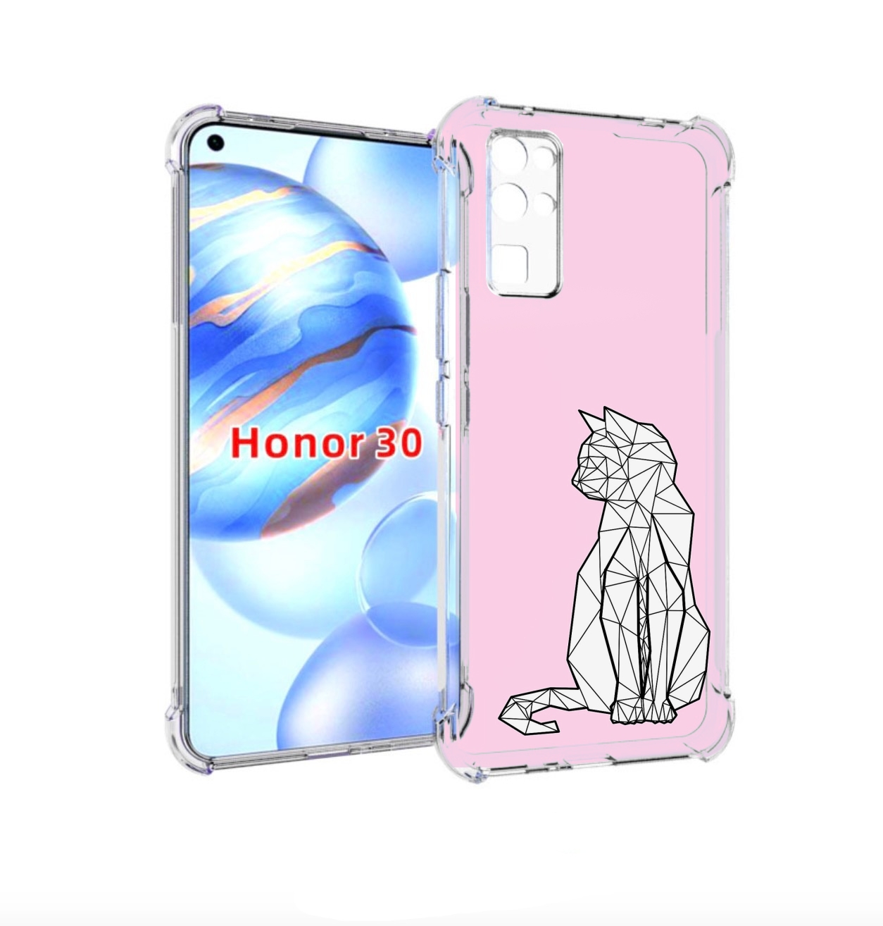 

Чехол бампер MyPads белый котик с гранями для Honor 30 (BMH-AN10, Прозрачный, Tocco
