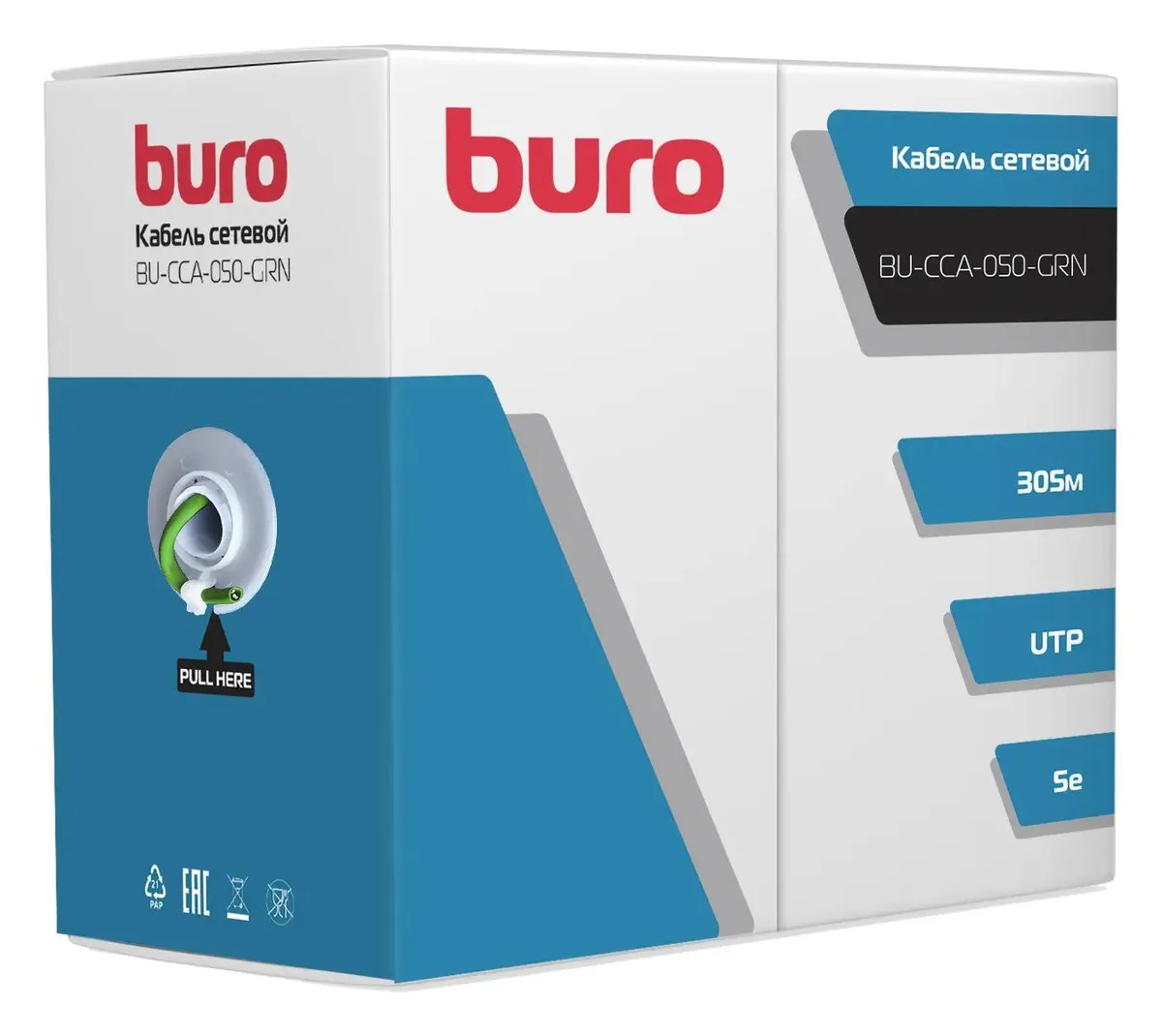 

Кабель сетевой Buro BU-CCA-050-GRN UTP, Зеленый, Кабель сетевой Buro BU-CCA-050-GRN UTP, cat.5E, 305м, 4 пары, 0.50мм, алюминий омедненный, одножил