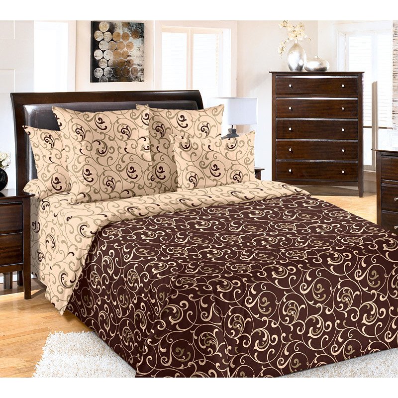 фото Комплект постельного белья из сатина семейный текс-дизайн вензель коричневый