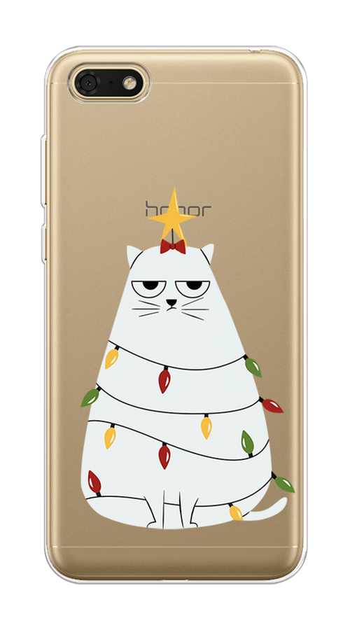 

Чехол на Honor 7A/7A Prime/Y5 Prime 2018/Y5 2018 "Котик в гирлянде", Белый;красный;желтый, 65250-1