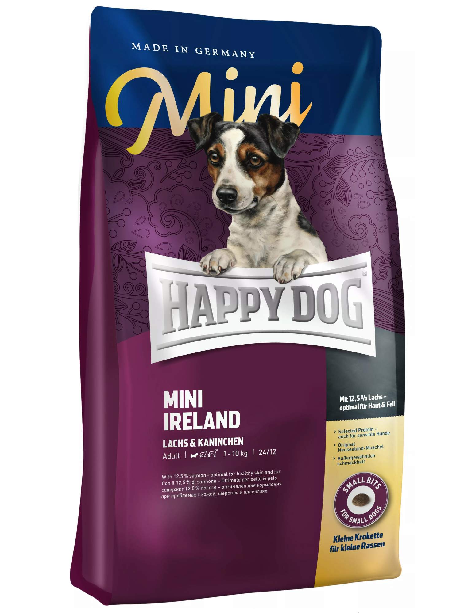 Сухой корм для собак Happy Dog Supreme Mini Irland, для мелких пород, кролик, лосось,0,3кг