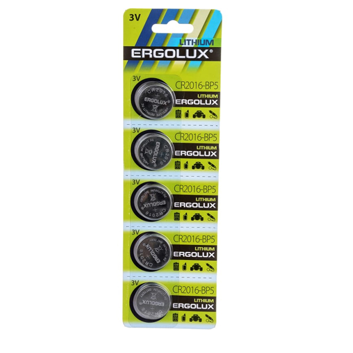 Литиевая батарейка Ergolux CR2016-BP5 CR2016 BL-5, 3V 12049