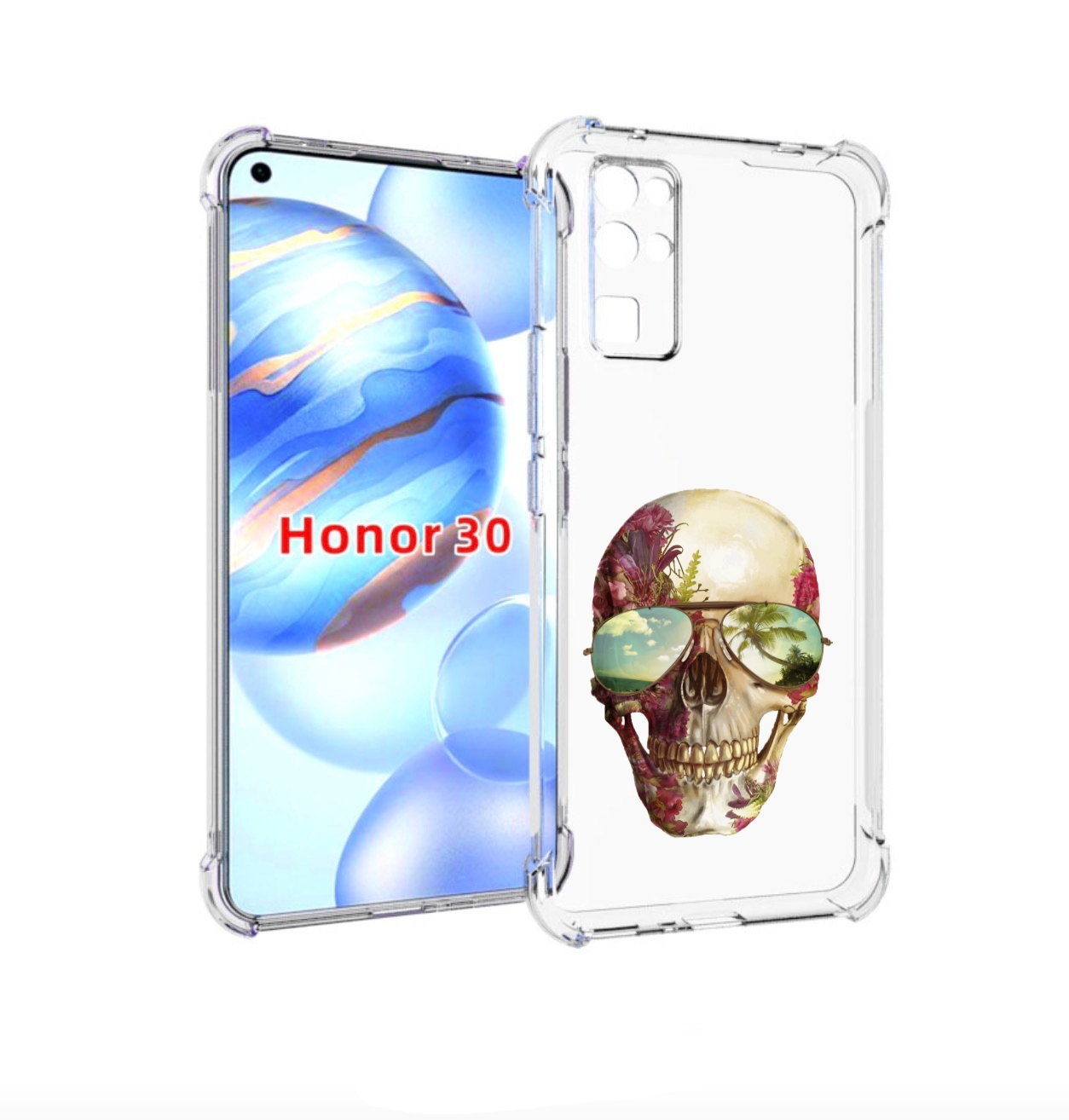 

Чехол бампер MyPads Череп с очками для Honor 30 (BMH-AN10) проти, Прозрачный, Tocco