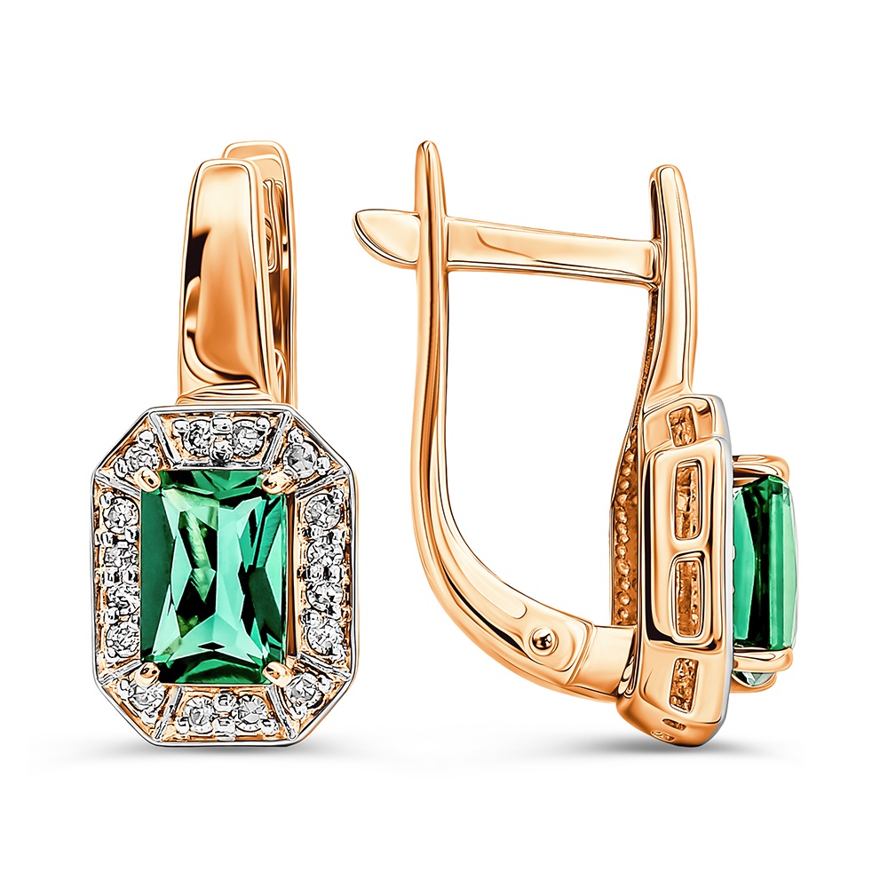 

Серьги из золота 585Gold 102008565, изумруд искусственный/бриллиант, 102008565
