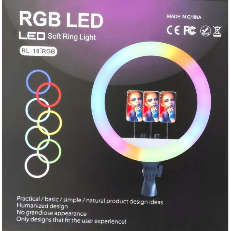 фото Светодиодная кольцевая лампа rl-18rgb 45см с держателем для телефона goodstore24