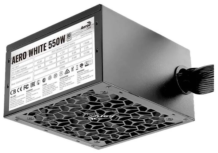 

Блок питания AeroCool AERO WHITE 550W, Черный, Блок питания AEROCOOL AERO WHITE, 550Вт, 120мм, черный, retail [aero white 550]