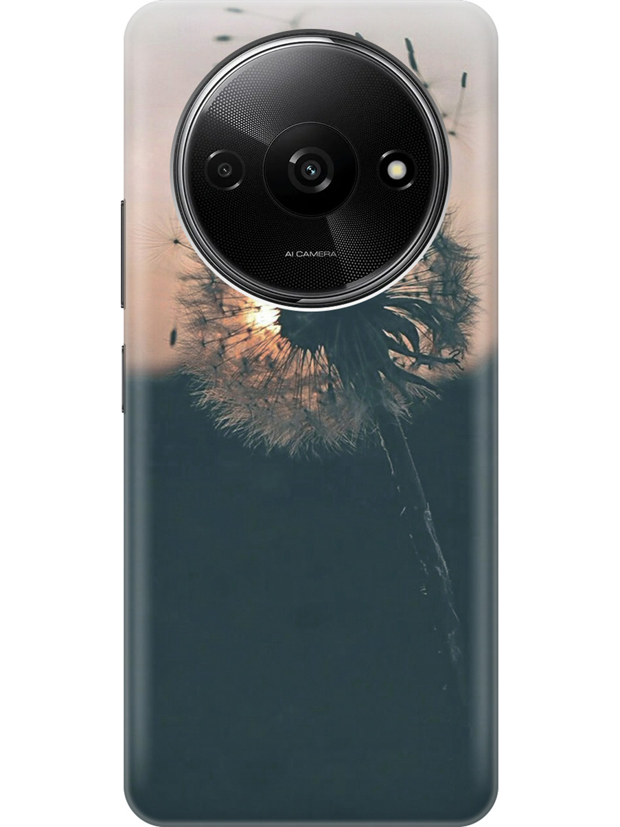

Силиконовый чехол на Xiaomi Redmi A3 с рисунком "Одуванчик на закате", Серый;черный, 20012118