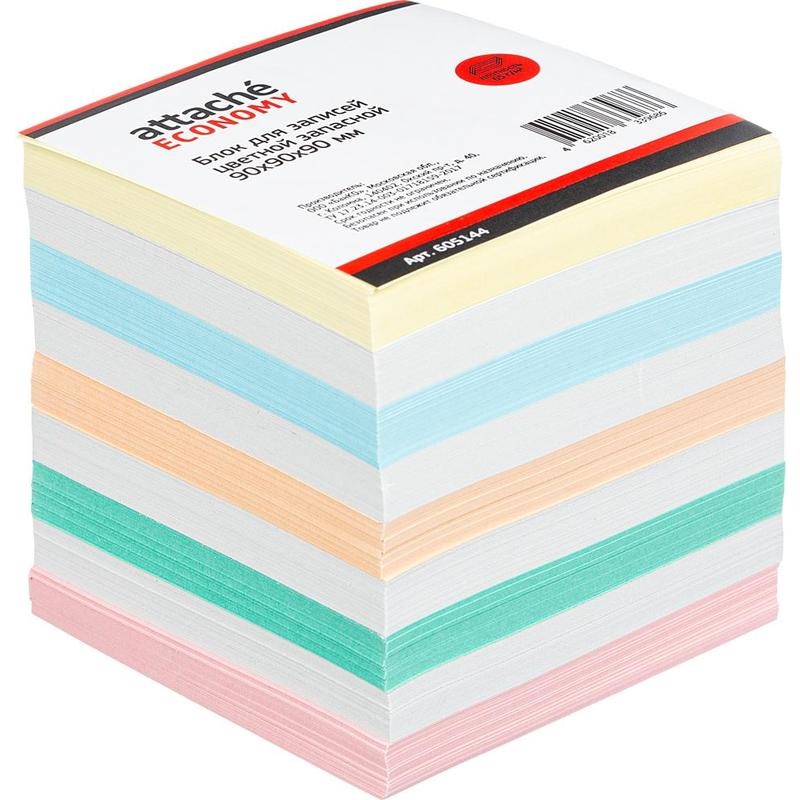 Блок-кубик для записей Attache Эконом, 90x90x90мм, разноцветный, 18шт.