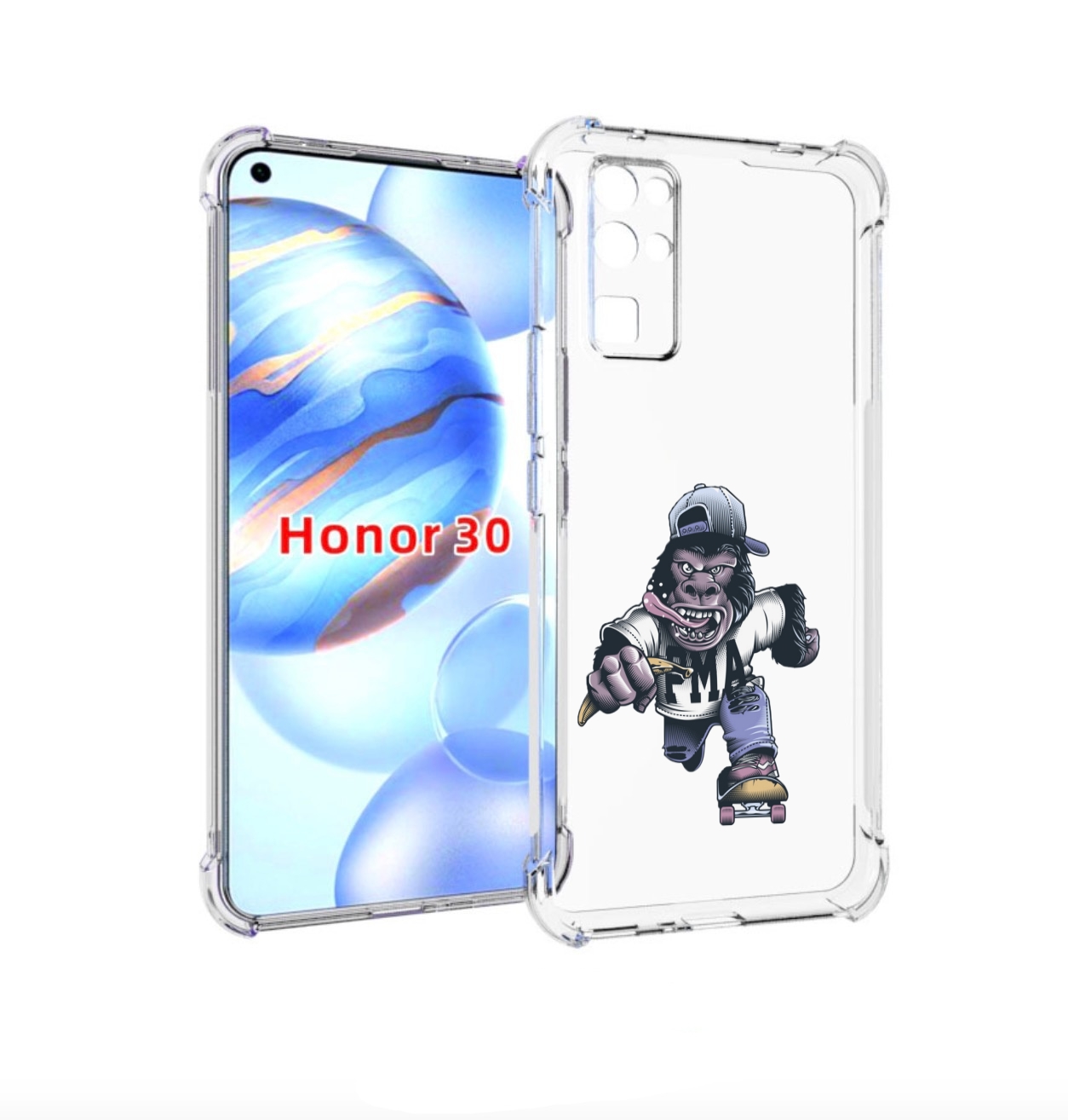 

Чехол бампер MyPads Обезьяна на скейте для Honor 30 (BMH-AN10) п, Прозрачный, Tocco