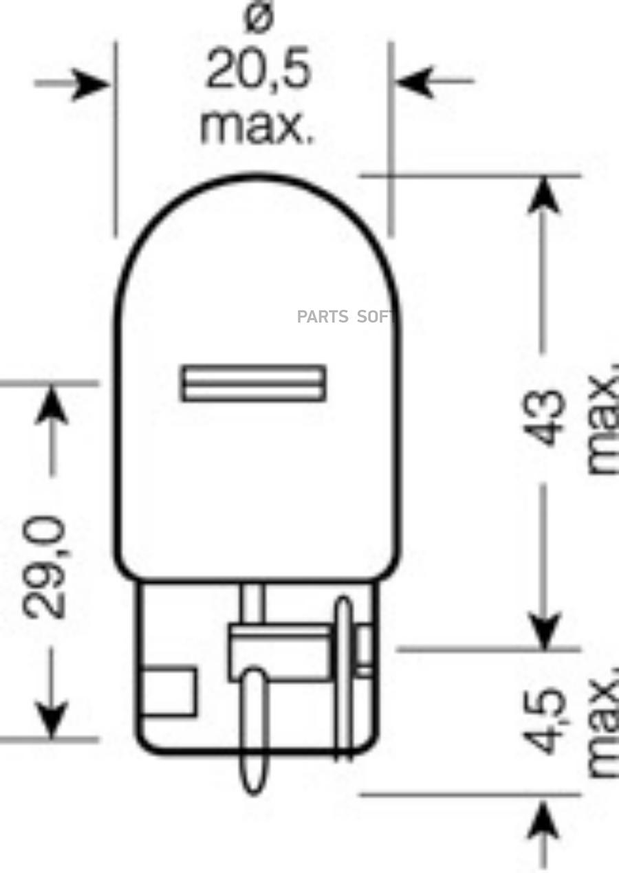 

Лампа W21W (21W) W3x16d стеклянный цоколь 12V 7505 4008321090652