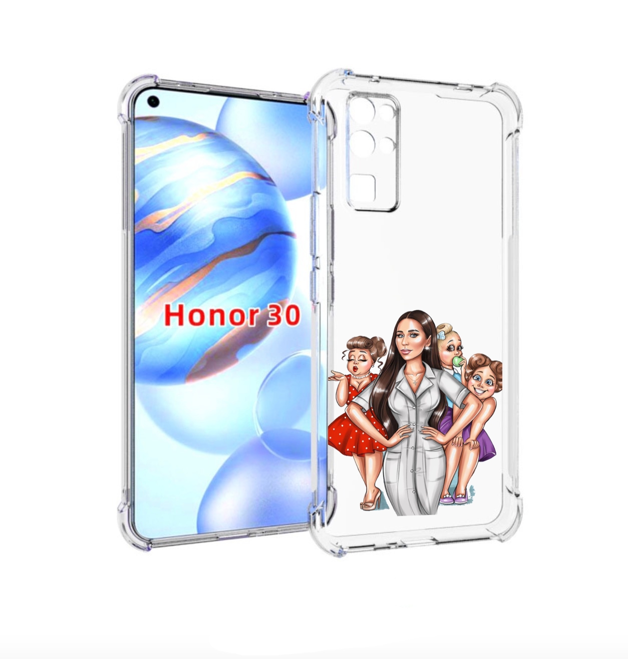 

Чехол бампер MyPads Милые-дамы женский для Honor 30 (BMH-AN10) п, Прозрачный, Tocco