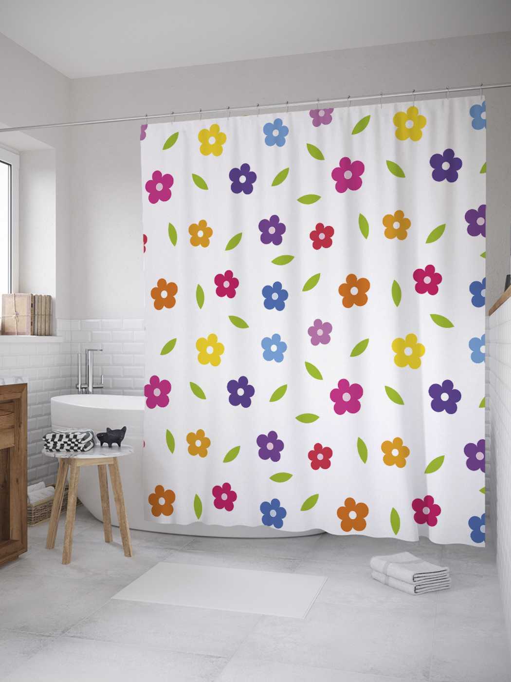 

Штора для ванной JoyArty "Разноцветные соцветия" 180х200 см с крючками, Голубой