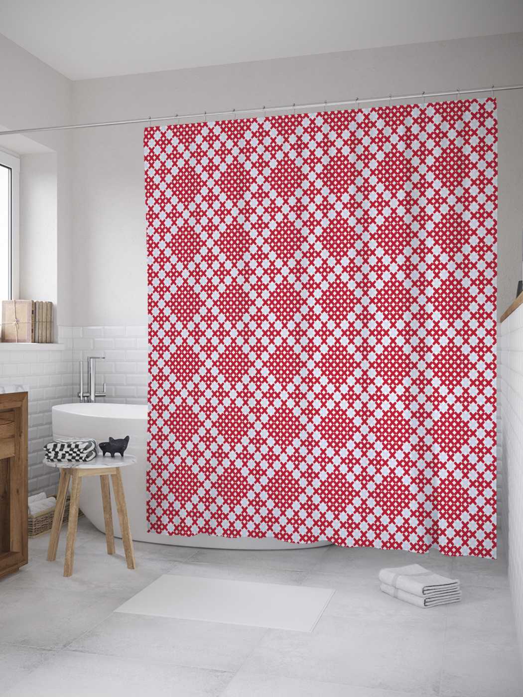 

Штора (занавеска) для ванной JoyArty "Орнамент крестиком" из сатена, 180х200 см с крючками, Желтый