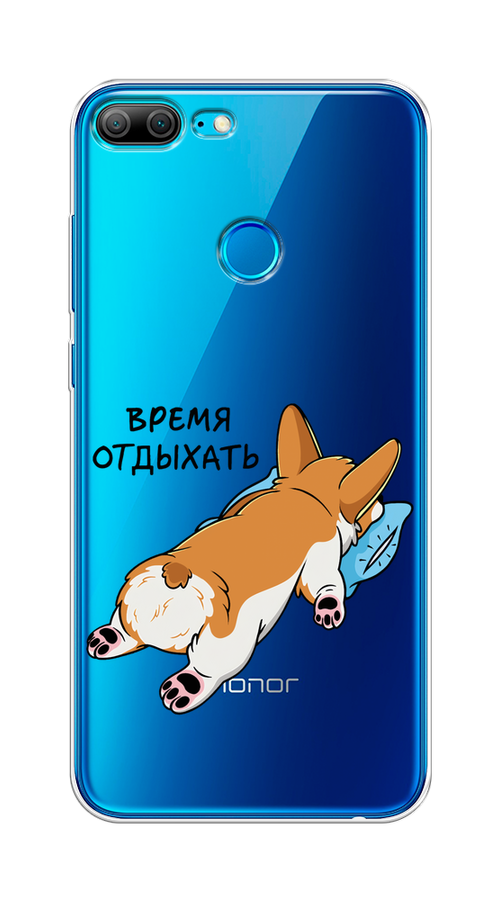 

Чехол на Honor 9 Lite "Корги отдыхает", Черный;коричневый;голубой, 64250-1