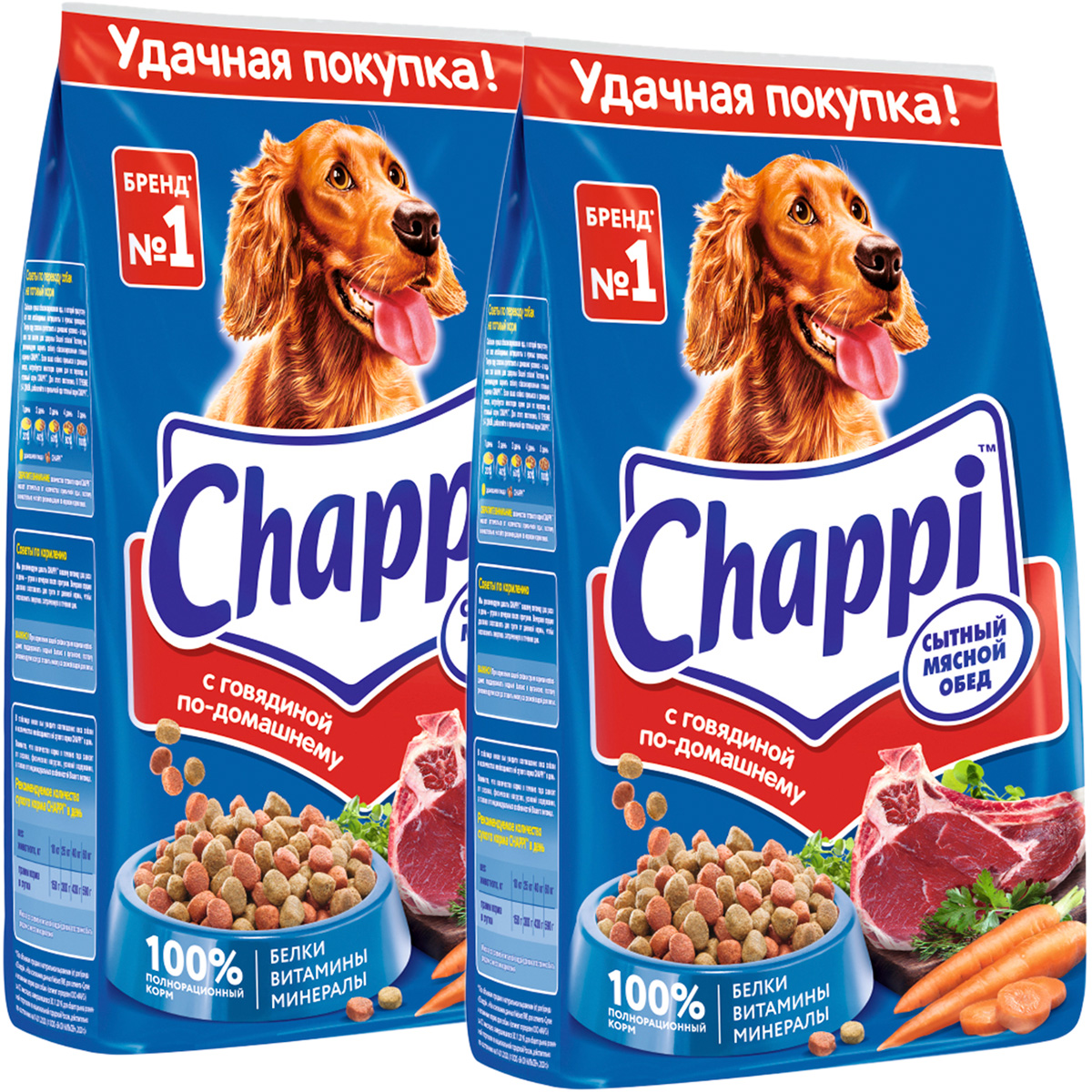 

Сухой корм для собак Chappi с говядиной, 2 шт по 2,5 кг