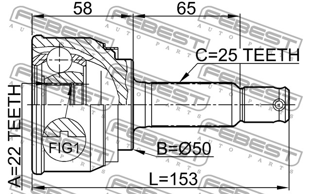 

Шрус Наружный 22X50X25 (Hyundai Elantra / Lantra 1990-1995), 0410001 Febest 0410-001