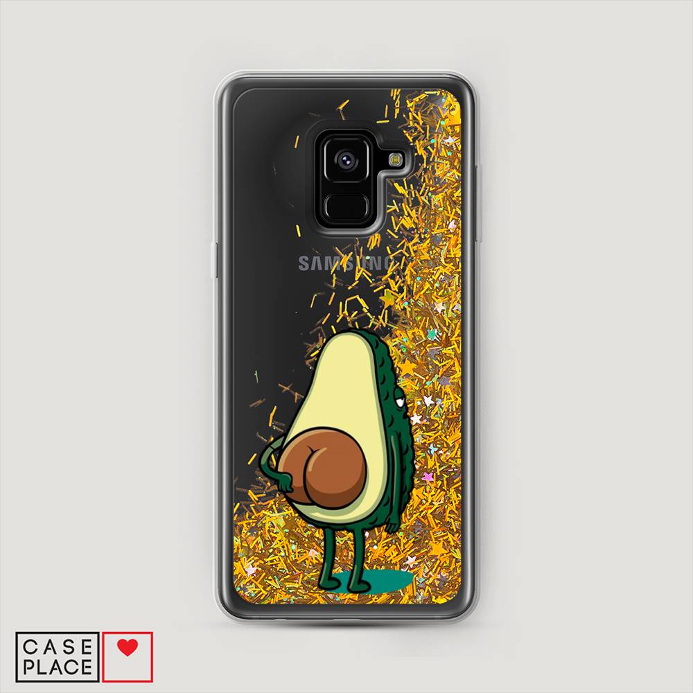 

Жидкий чехол с блестками "Попа авокадо" на Samsung Galaxy A8 2018