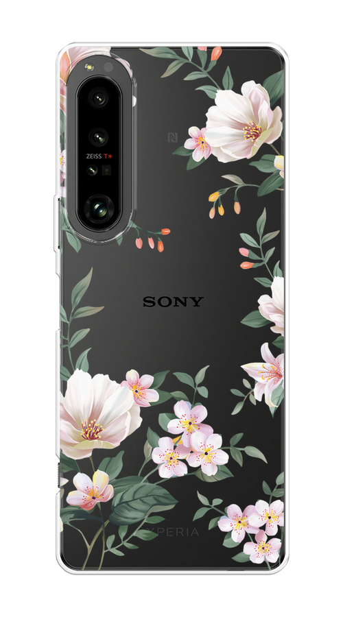 

Чехол на Sony Xperia 1 IV "Beautiful white flowers", Бежевый;зеленый, 55150-1