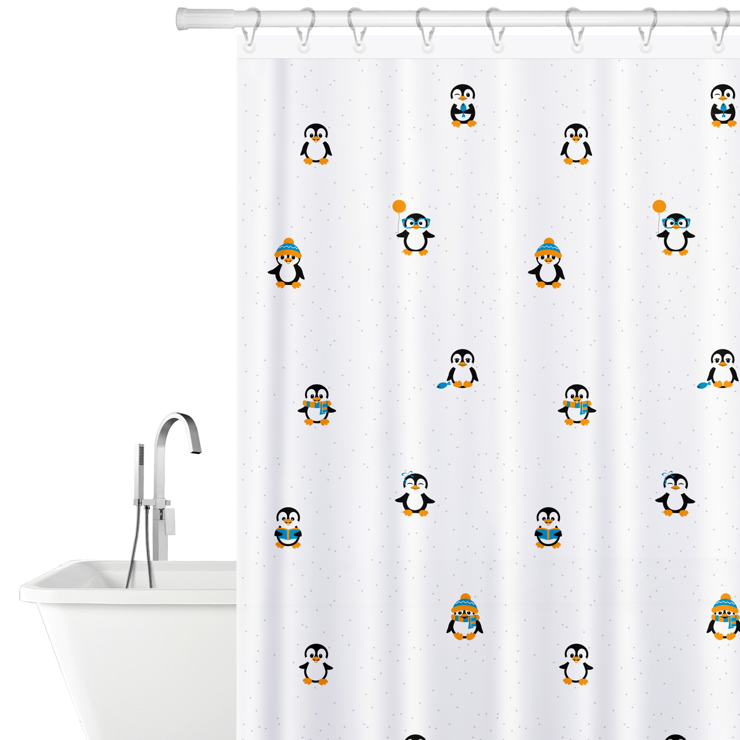 фото Штора для ванной, текстиль, tatkraft funny penguins, 180x180 см