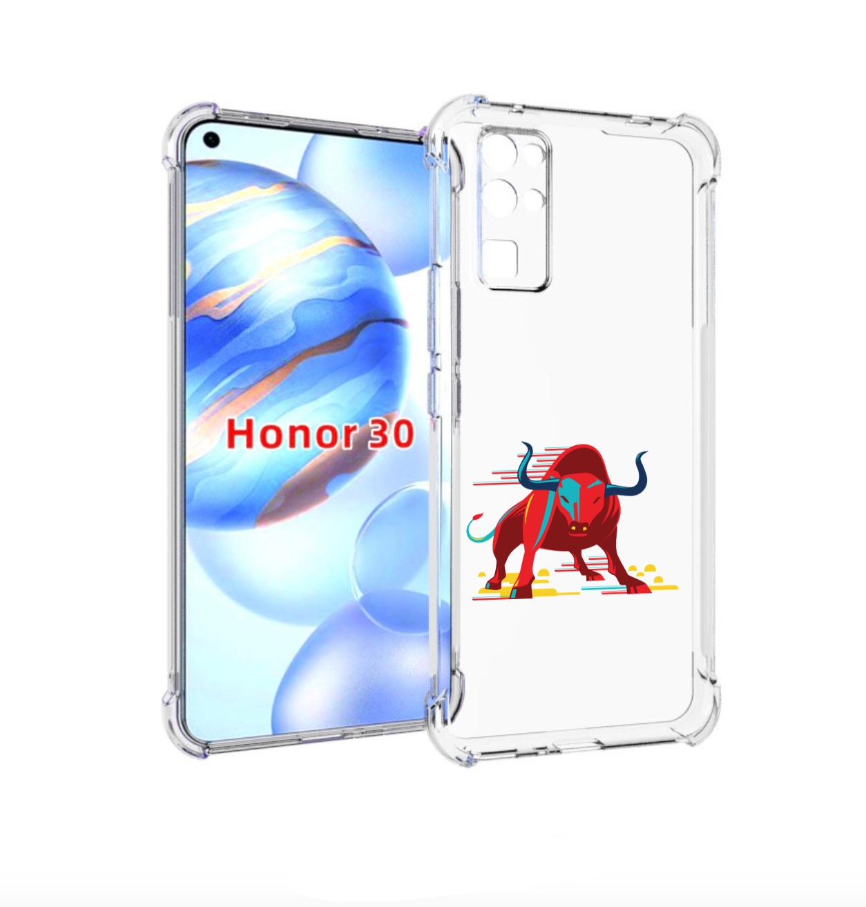 

Чехол бампер MyPads Красный-бык для Honor 30 (BMH-AN10) противоу, Прозрачный, Tocco