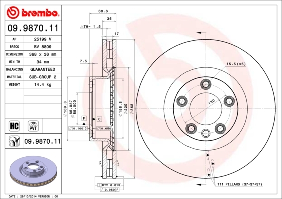 Диск тормозной передний 368mm PVT окрашенный