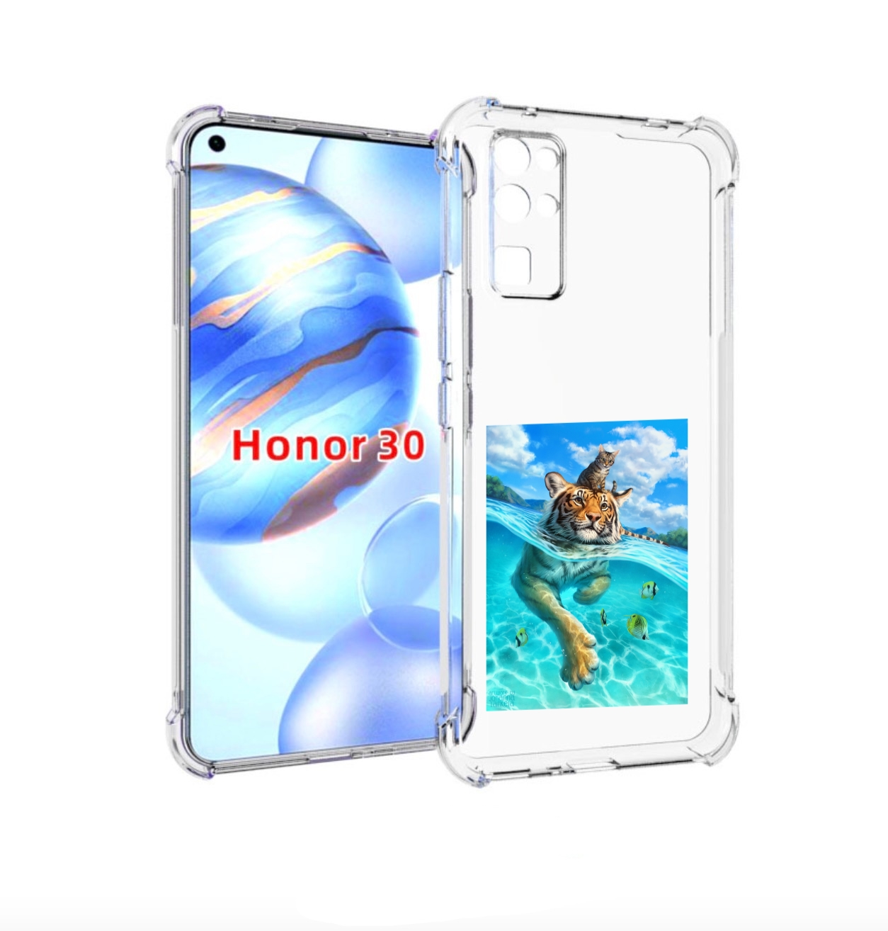 

Чехол бампер MyPads Кот-на-тигре для Honor 30 (BMH-AN10) противо, Прозрачный, Tocco