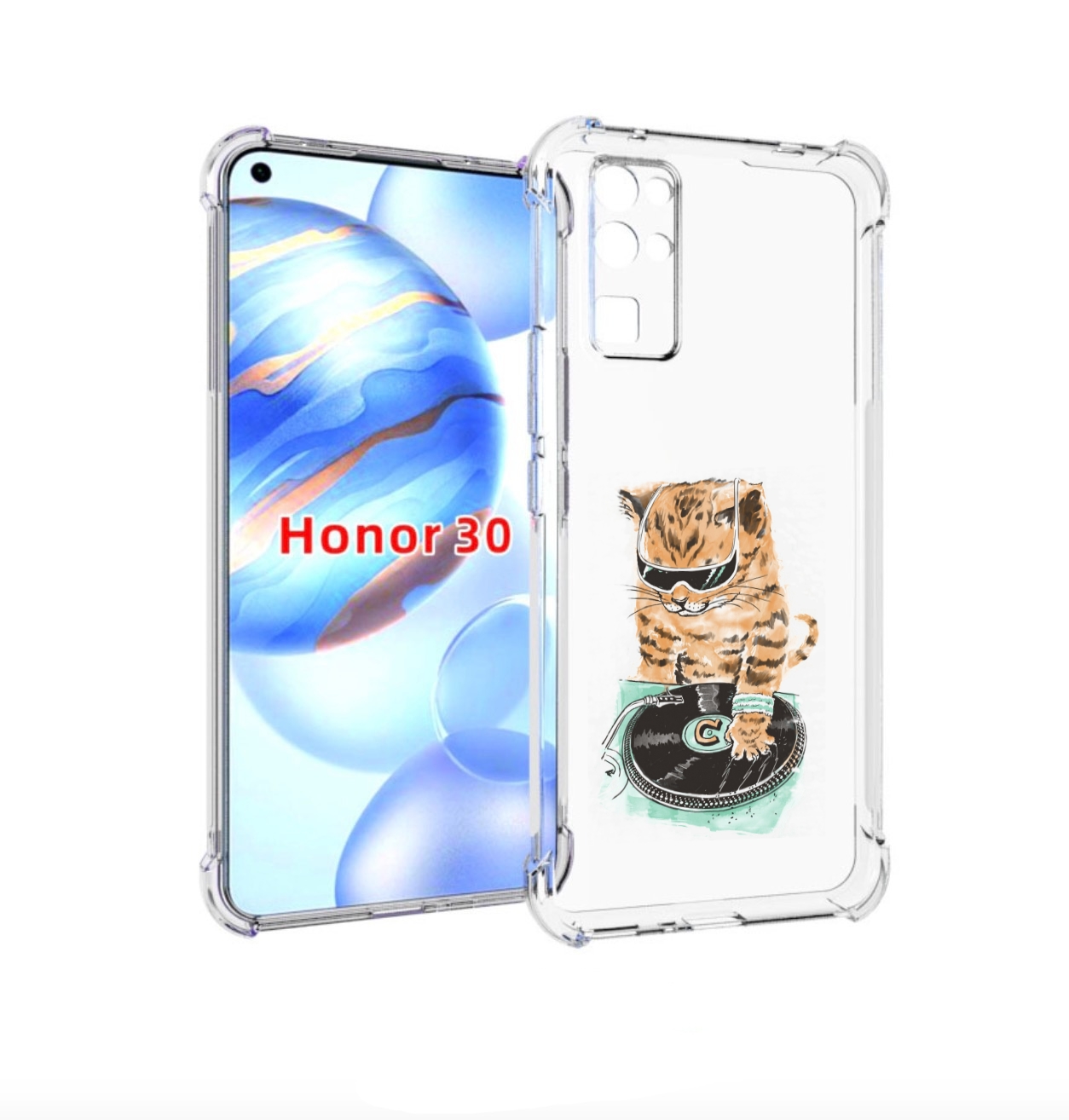 

Чехол бампер MyPads Кот диджей для Honor 30 (BMH-AN10) противоуд, Прозрачный, Tocco