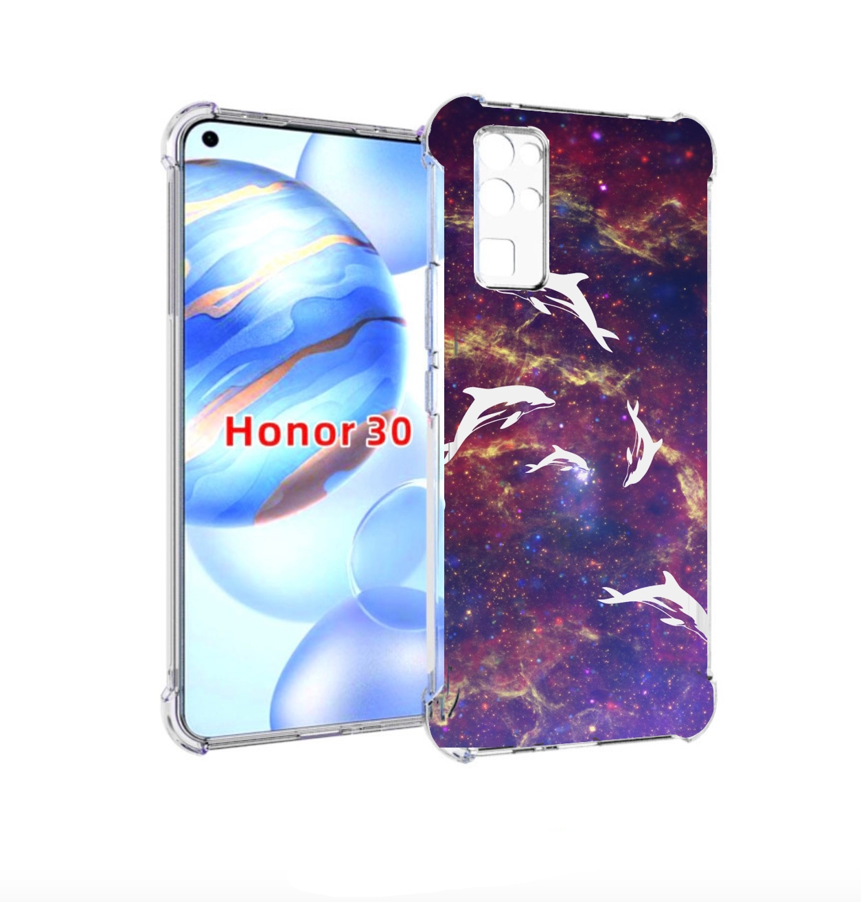 

Чехол бампер MyPads Космические-дельфины для Honor 30 (BMH-AN10), Прозрачный, Tocco