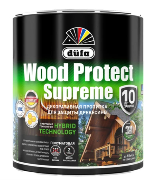Пропитка декоративная для защиты древесины Dufa Wood Protect Supreme белая 2,5 л