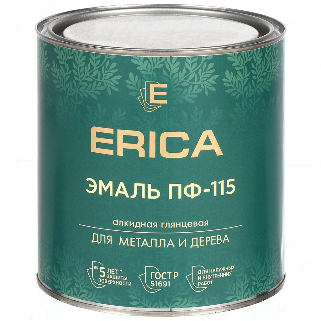 

Эмаль Erica ПФ-115 алкидная для внутренних и наружных работ ярко-зеленая 2.6 кг глянцевая, Зеленый, ПФ-115