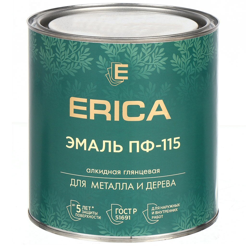 Эмаль Erica ПФ-115 алкидная для внутренних и наружных работ черная 2.6 кг глянцевая