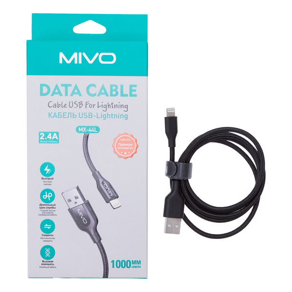 Кабель lightning - usb Mivo 1 м черный