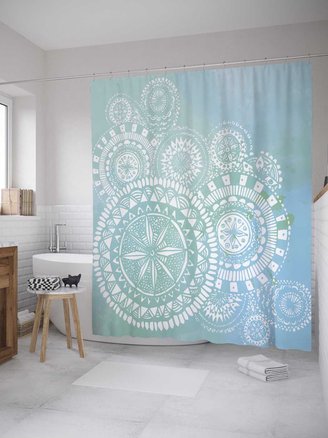 

Штора (занавеска) для ванной JoyArty "Узорные шестеренки" из сатена, 180х200 см с крючками, Розовый