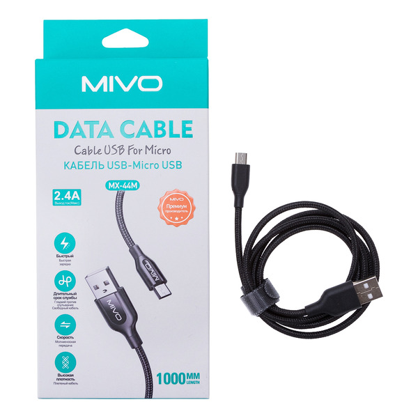 Кабель micro usb - usb Mivo 1 м черный