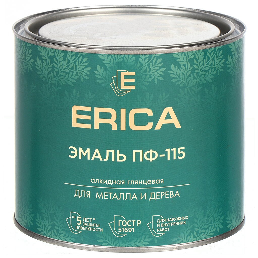 

Эмаль Erica ПФ-115 алкидная для внутренних и наружных работ салатовая 1.8 кг глянцевая, Зеленый, ПФ-115