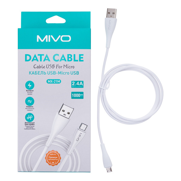 фото Кабель micro usb - usb mivo 1 м белый