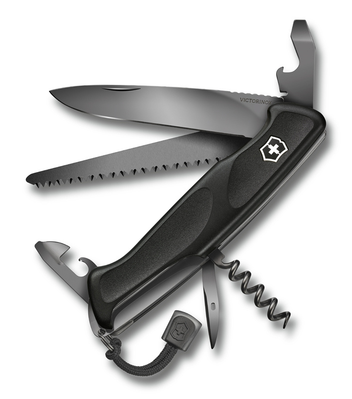 Швейцарский нож VICTORINOX RangerGrip 55 Onyx Black, длина лезвия 10 см, 12 функций. 0.956