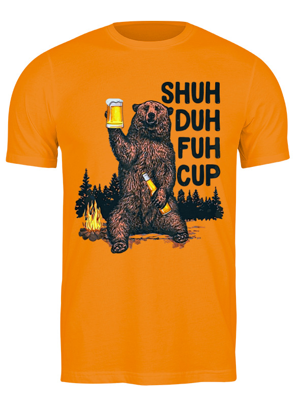 

Футболка мужская Printio Shuh duh fuh cup bear drinking beer camping оранжевая 3XL, Оранжевый, Shuh duh fuh cup bear drinking beer camping