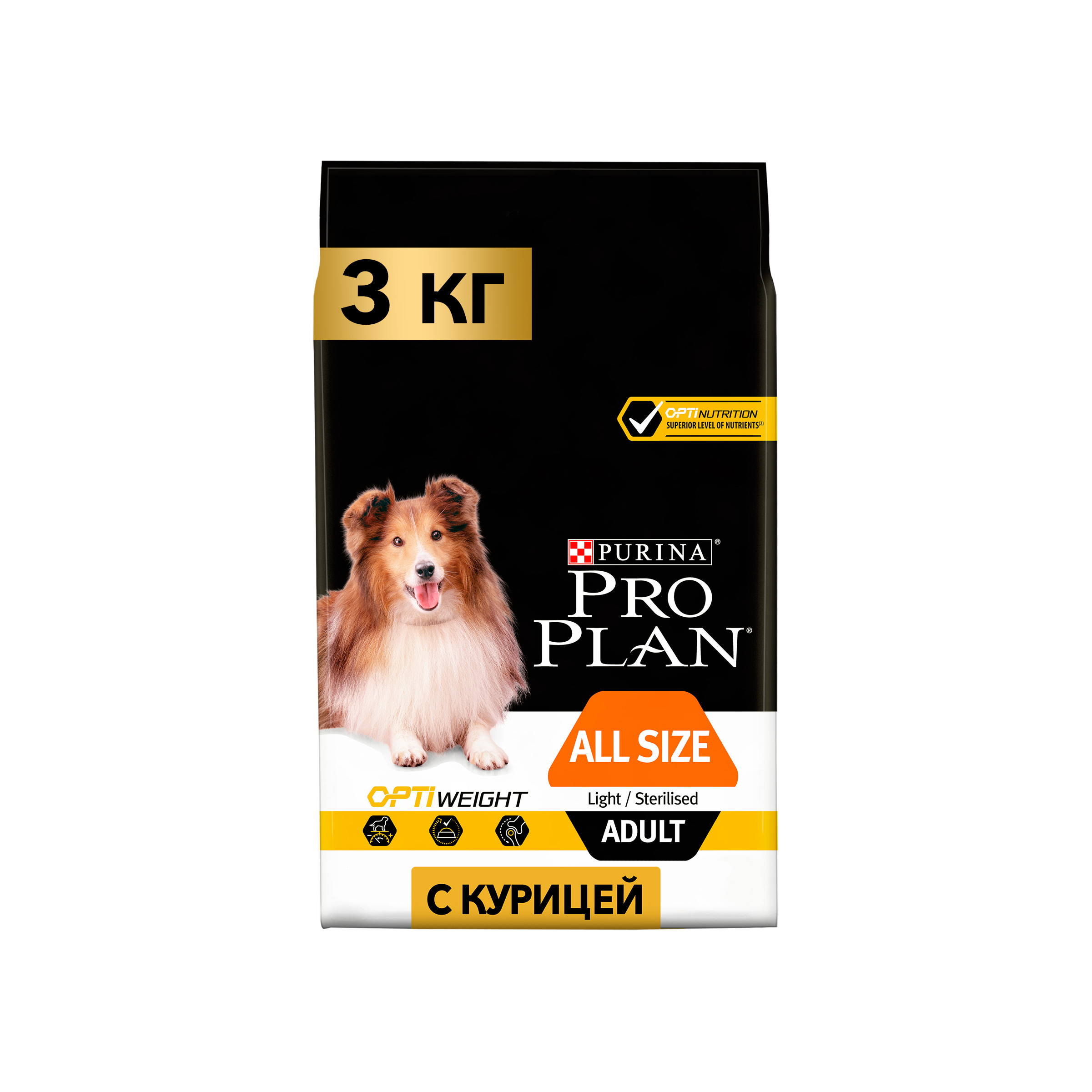 фото Сухой корм для собак pro plan optiweight all size adult, при избыточном весе, курица, 3кг